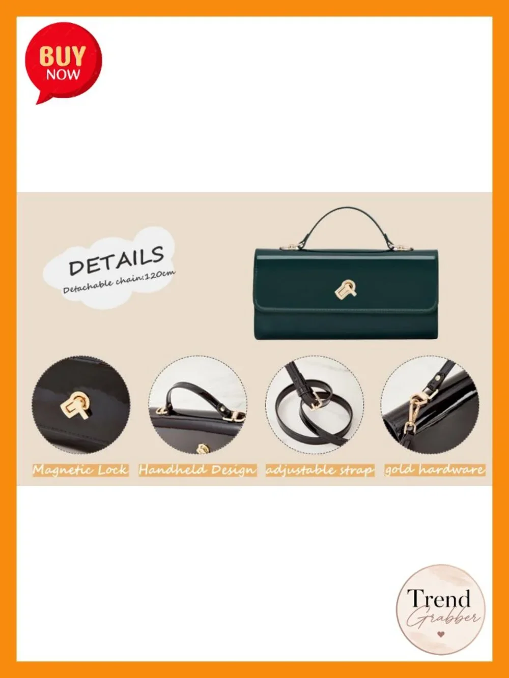 Metallic PU Leather Evening Clutch Bag Square Box Purse with Chain Strap